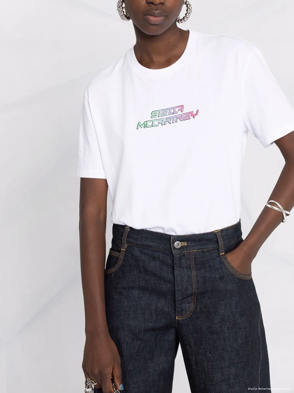 Affordable McCartney Women Stella raised-logo T-shirt cotton 0823
